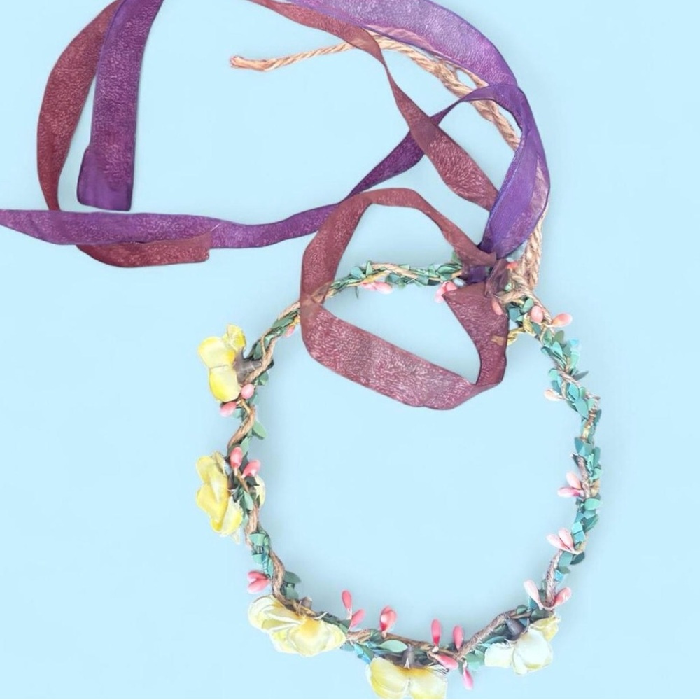 Floral Headband with Purple Ribbon